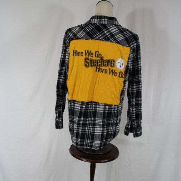 Steelers Flannel Pittsburgh Upcycled Unisex Button Down NFL Football Size M - Picture 5 of 6